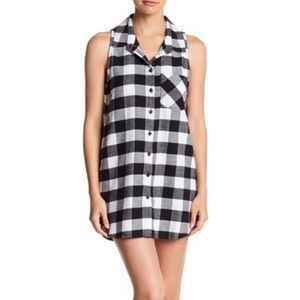 Free Press Black and White Plaid Button Down PJ